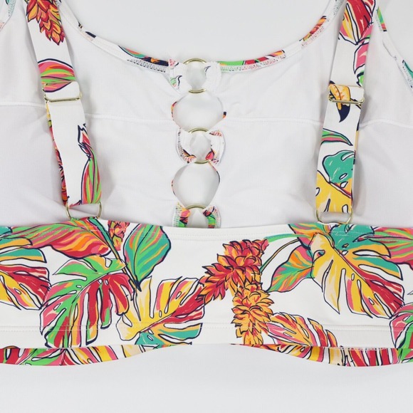 Mynah Women's Plus Adjustable Strap Tropical Print Bikini Top White Size 24W - Picture 6 of 7